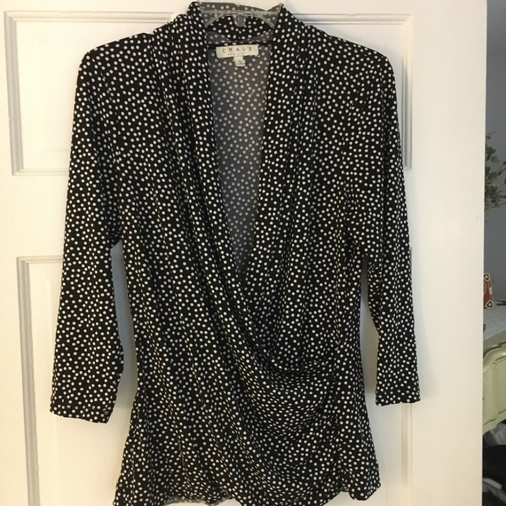CHAUS NEW YORK Black and White Polka Dot Blouse